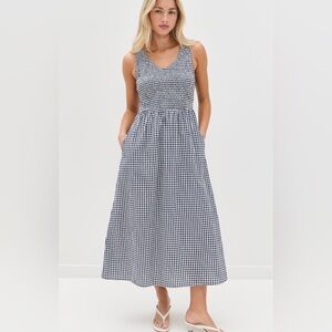 Marea Cora Navy and White Gingham Midi Sleeveless Cotton Dress NWT Size SMALL
